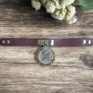 Leather Bracelet with Vintage Style Rhinestone Charm